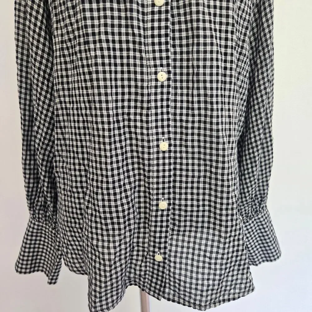 J Crew Womens Victorian Ruffle Neck Button Up Shirt Plaid Elevated Basics Work 8